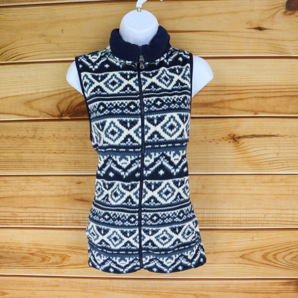 American Living Full Zip Fleece Vest Jacket Womens M Blue White‎ Striped Pockets